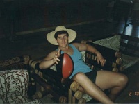 IDN Bali 1990OCT WRLFC WGT 033  Lambok waiting in the hotel reception to use the only phone in the hotel that could ring out to Australia. : 1990, 1990 World Grog Tour, Asia, Bali, Date, Indonesia, Month, October, Places, Rugby League, Sports, Wests Rugby League Football Club, Year