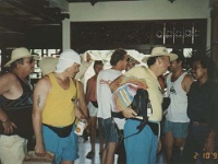 IDN Bali 1990OCT WRLFC WGT 044  Darkie's got all the essentials for the day out, Macca's and beer!!! What more could you want for breakfast??? : 1990, 1990 World Grog Tour, Asia, Bali, Date, Indonesia, Month, October, Places, Rugby League, Sports, Wests Rugby League Football Club, Year