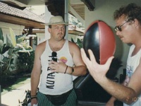 IDN Bali 1990OCT WRLFC WGT 045  Now pay close attention Bushy as behind this gentle demeanor lurks the reflexes of a cat. : 1990, 1990 World Grog Tour, Asia, Bali, Date, Indonesia, Month, October, Places, Rugby League, Sports, Wests Rugby League Football Club, Year