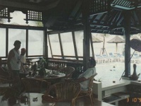 IDN Bali 1990OCT WRLFC WGT 046  Fluxy and Coxy decide to pass on Darkies breakfast in favor of something more traditional. : 1990, 1990 World Grog Tour, Asia, Bali, Date, Indonesia, Month, October, Places, Rugby League, Sports, Wests Rugby League Football Club, Year