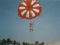 IDN Bali 1990OCT WRLFC WGT 096  But like a trooper that he is, Philthy rode chute like a champ. : 1990, 1990 World Grog Tour, Asia, Bali, Date, Indonesia, Month, October, Places, Rugby League, Sports, Wests Rugby League Football Club, Year