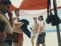 IDN Bali 1990OCT WRLFC WGT 097  Roy the Boy and myself are waiting for a shot. : 1990, 1990 World Grog Tour, Asia, Bali, Date, Indonesia, Month, October, Places, Rugby League, Sports, Wests Rugby League Football Club, Year