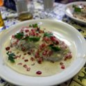 MEX PUE PueblaDeZaragoza 2019APR01 ElAlfenique 003  The meal consisted of large   poblano chilies   stuffed with chicken mince, vegetables, fruits and almonds, bathed in a Nogada sauce of cheese &amp; walnuts and then topped with pomegranate kernels. It was simply delicious, all be it a little sweet for my tastes. : - DATE, - PLACES, - TRIPS, 10's, 2019, 2019 - Taco's & Toucan's, Americas, April, Central, Day, Mexico, Monday, Month, North America, Puebla, Puebla de Zaragoza, Restaurant El Alfeñique, Year