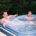 USA ID McCall 2000JUL08 018  Sitting in the hot tub with a ice cold beer in the middle of a forest. What more could you want? : 2000, Idaho, July, McCall, North America, USA