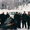 USA ID McCall 2001JAN13 008  Here's this years intrepid travelers: The Bear, Rob, Cindy, Brandy, Trina, Chris and Junior.    I must have been Ansell Adams with the camera! : 2001, 2001 - 2nd Annual Bed & Sled, Idaho, January, McCall, North America, USA