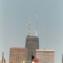 USA IL Chicago 2003JUN07 RiverTour 006  The twin antennas of the  John Hancock Center, or as the locals call it - the "Batman" building. . : 2003, Americas, Chicago, Illinois, June, North America, USA