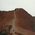 AUS NT AyersRock 1993MAY 001  This is the beginning of the walk that takes you to top of "The Rock" at a towering 348m (1141 ft). It is estimated that at least two-thirds of the Rock lies beneath the surface. : 1993, Australia, Ayers Rock, May, NT