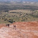 AUS NT AyersRock 2001JUL12 008  It's 3.6 kilometers (2.2 miles) long, 2 kilometers (1.2 miles) wide, and is roughly oval in shape. : 2001, 2001 The "Gruesome Twosome" Australian Tour, Australia, Ayers Rock, Date, July, Month, NT, Places, Trips, Year