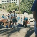 AUS NT Darwin 1990SEPT28 WRLFC WGT 001  17 of us Westies boy's (and one United fella) took off on an end of year footy trip to Bali in Indonesia.    All the boys assembled at the hotel in Darwin, where we overnighted, and we're on our way to the airport. : 1990, 1990 World Grog Tour, Australia, Darwin, NT, Rugby League, September, Wests Rugby League Football Club