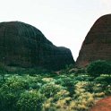 AUS NT TheOlgas 2001JUL13 009  The latter leads up to the beautiful Olga Gorge and to its deadened cliff face and a rock pool. : 2001, 2001 The "Gruesome Twosome" Australian Tour, Australia, Date, July, Month, NT, Places, The Olgas, Trips, Year