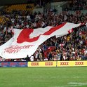 AUS QLD Brisbane 2004MAY28 Broncos 005  The Dragons supporters rolled out this huge jersey that read &quot;The Mighty Dragon Army&quot;. : 2004, 2004 - The "Get Fluxed" Australian Tour, Australia, Brisbane, Brisbane Broncos, Date, May, Month, NRL, Places, QLD, Rugby League, Sports, St George Illawarra Dragons, Suncorp Stadium, Trips, Year
