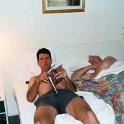 AUS QLD Mareeba 2003APR19 002  I told you Tom Flux is dirty old man, here he's sleeping with Skidders.  Says a lot about Skidders tastes as well!!! : 2003, April, Australia, Date, Events, Flux - Trevor & Sonia, Mareeba, Month, Places, QLD, Wedding, Year