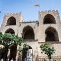 EU ESP VAL Valencia 2017JUL19 PuertaDeSerranos 001  Built between 1392 and 1398, the   Puerta de Serranos   ( The Serrans Gate ) is one of the twelve gates that formed part of the ancient city wall, the Christian Wall ( Muralla cristiana ). : 2017, 2017 - EurAisa, DAY, Europe, July, Puerta de Serranos, Southern Europe, Spain, València, Valèncian Community, Wednesday